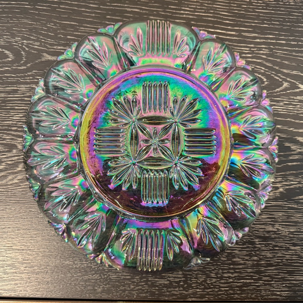 VTG 50s Federal Glass Deviled Egg Platter Georgetown Smoke Iridescent Carnival - Picture 3 of 4